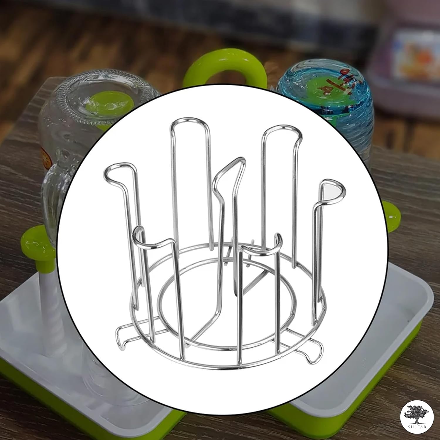 Sulfar Stainless Steel Glass Stand Glass Stand Glass Holder for Kitchen Dining Table (6 Glass Stand) Design 2